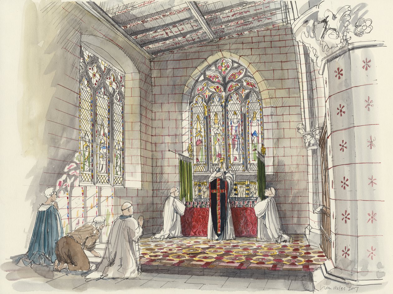 Pap a Szent Péter templom oltáránál, Barton-upon-Humber, Lincolnshire (akvarell, papír) alkotó: Liam Wales