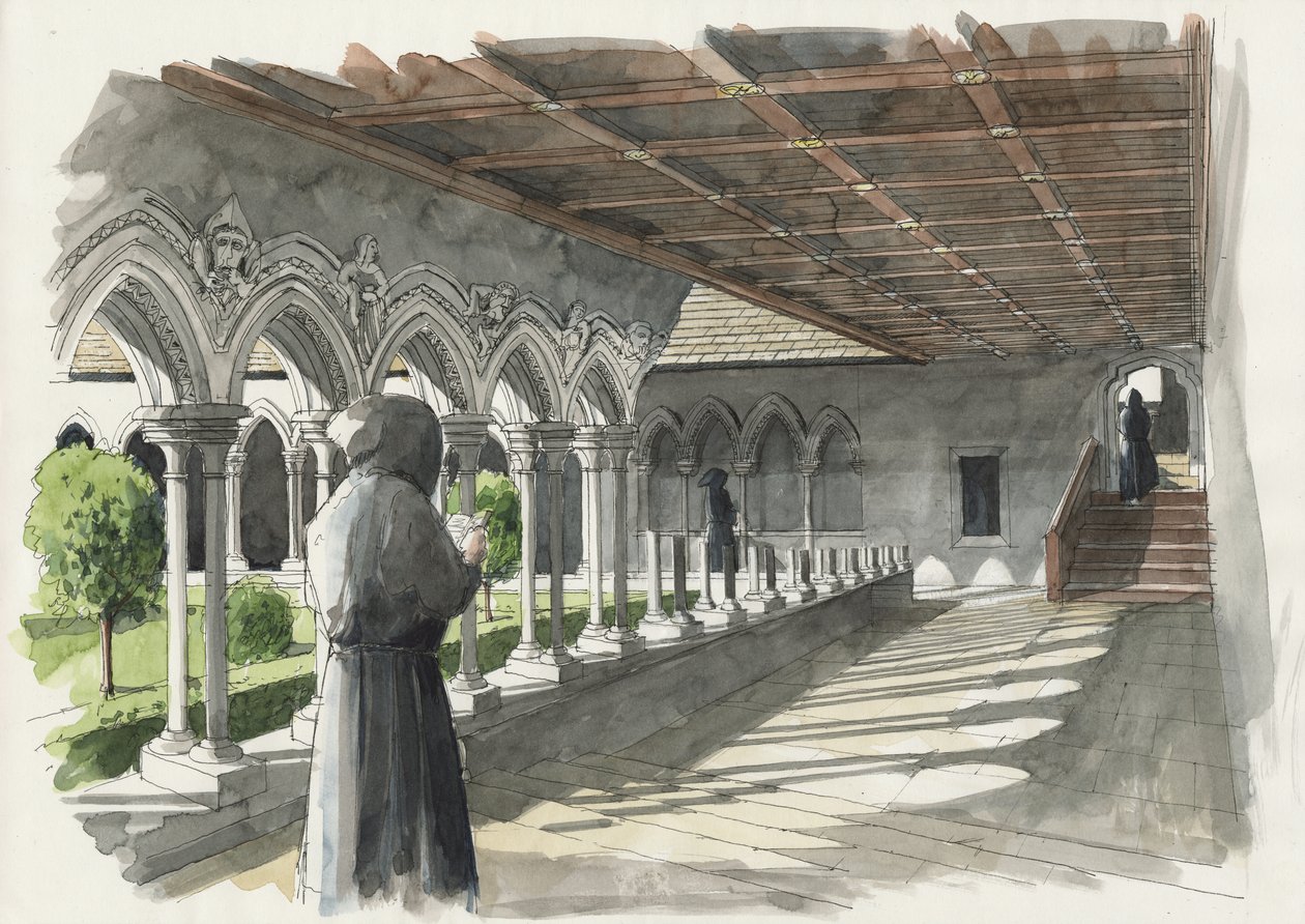 A Lanercost Priory kolostor rekonstrukciója (akvarell, papír) alkotó: Liam Wales