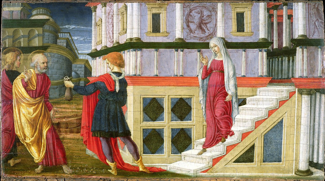 Simon Mágus Szent Péter pénzt ajánl fel, 1470-75 (tempera a panelen) alkotó: Liberale da Verona