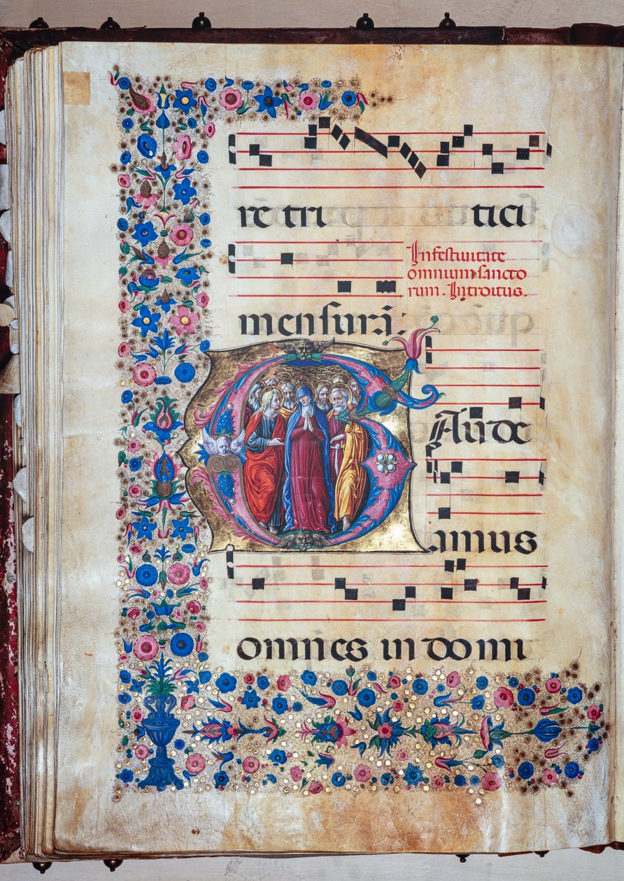 Piccolomini Könyvtár: kóruskönyv, cod. 28.12, ff. 94v a „Szűz és minden szenttel”, Francesco Rosselli és Liberale da Verona (kb. 1445-1527/9). alkotó: Liberale da Verona