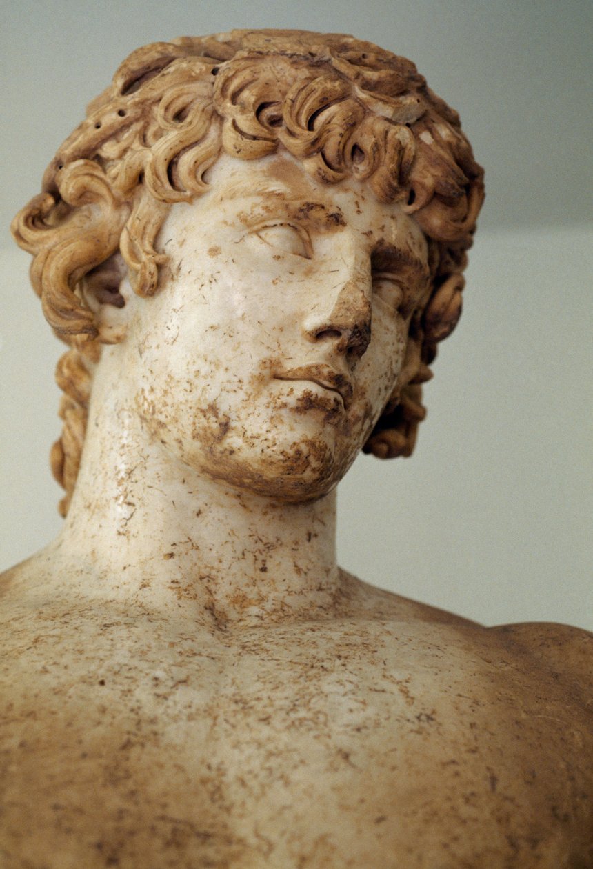 Antinous, páriai márványszobor, Apollón templomából Delphiben, Görögország, római civilizáció, Kr.u. 2. század, részlet alkotó: Unbekannt Unbekannt