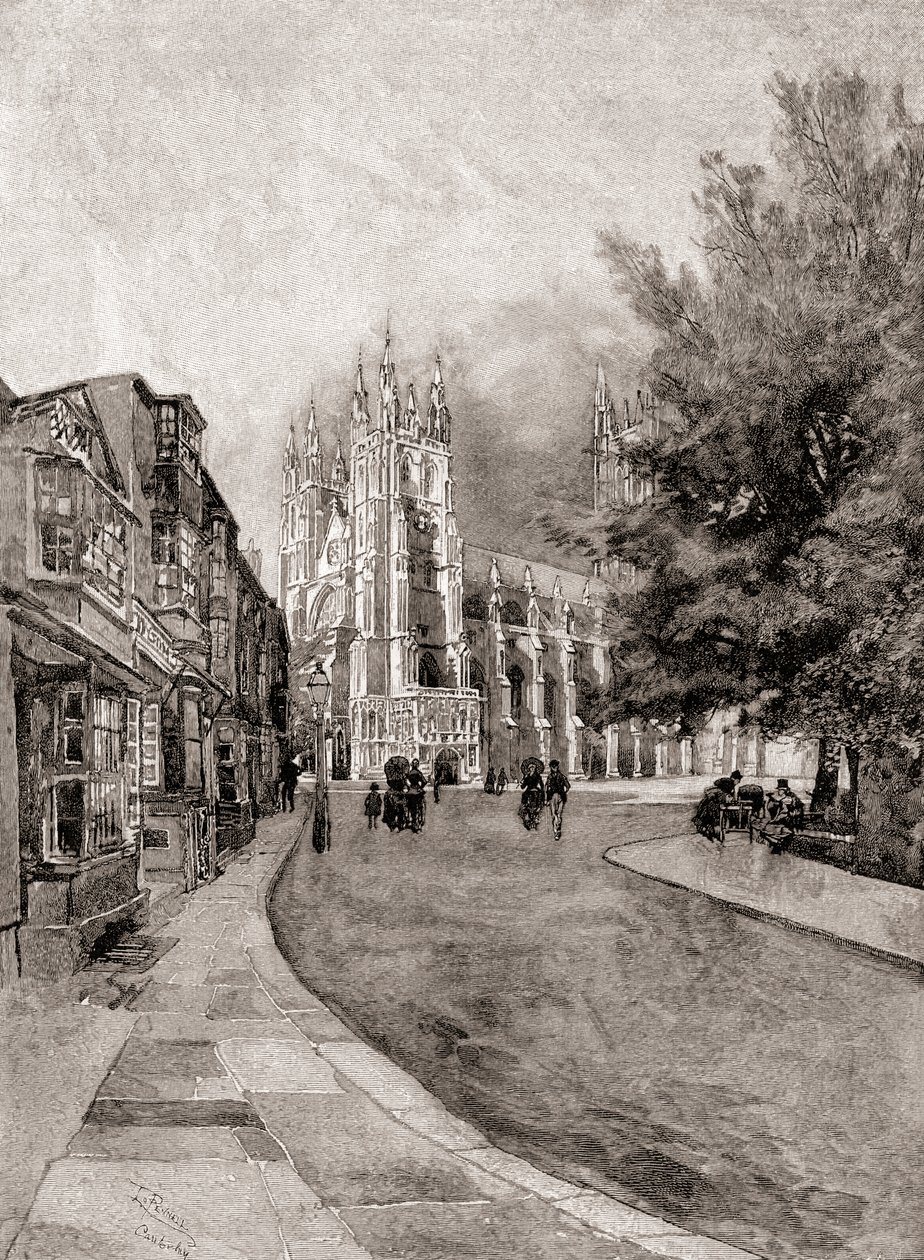 Canterbury katedrális, a Christchurch Gateway-től, a The Century Magazine-tól, 1887-ben megjelent (metszet) alkotó: Unbekannt Unbekannt