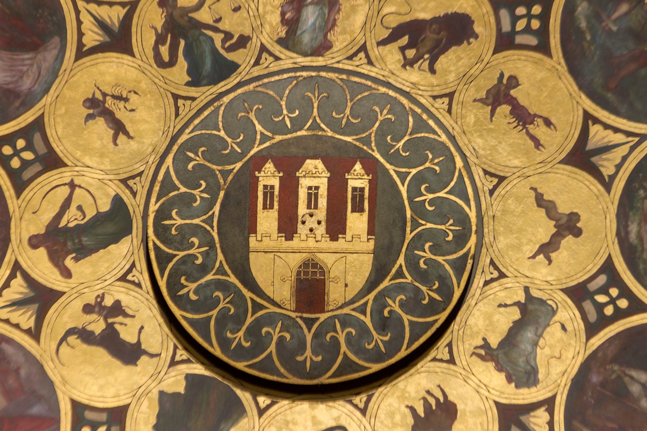Kastély, naptári számlap részlete, a régi városháza csillagászati órája alatt, Prága (UNESCO világörökségi lista alkotó: Unbekannt Unbekannt