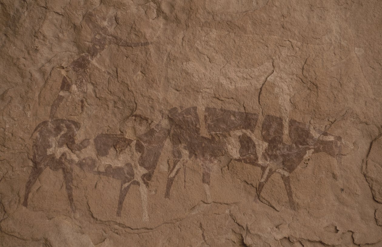 Szarvasmarha- és emberfigurák, Barlangfestmény, Oued in Djeran, Near Djanet, Tassili n
