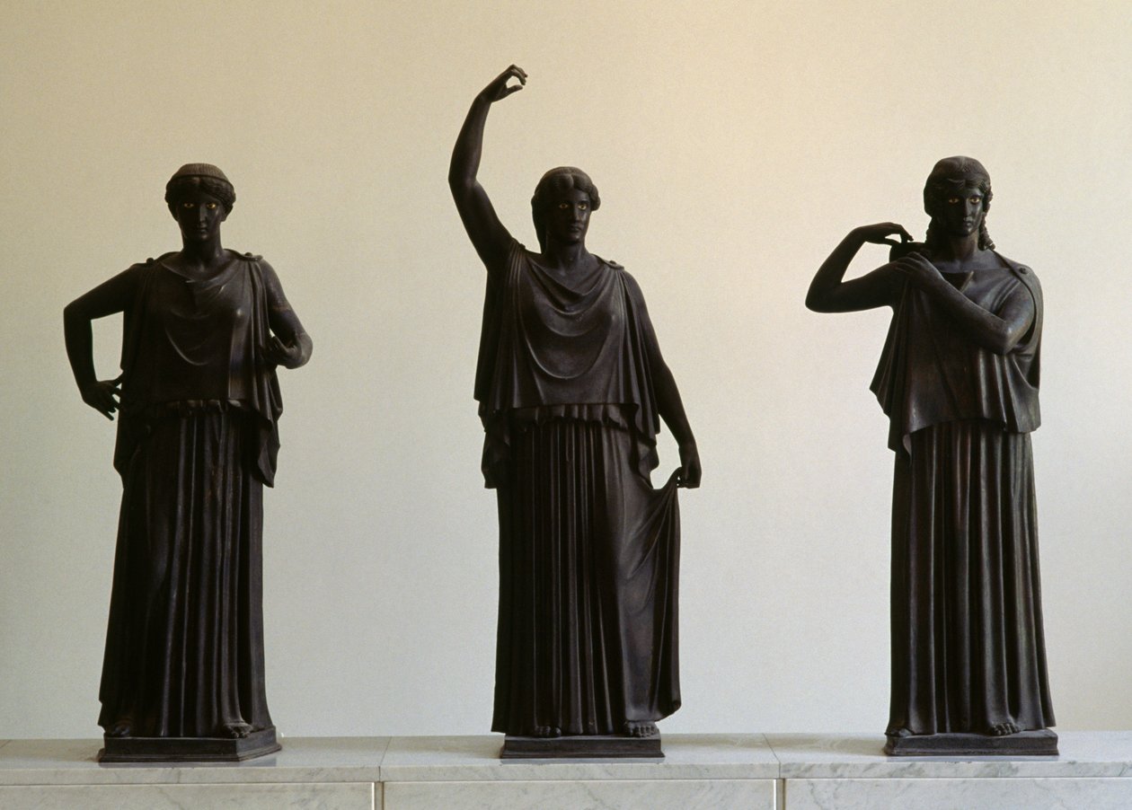 Táncosok vagy hidroforájok (vízhordozók), öt bronz szoborcsoport a papiruszvillából, Herculaneum, Campania, Olaszország. római civilizáció alkotó: Unbekannt Unbekannt
