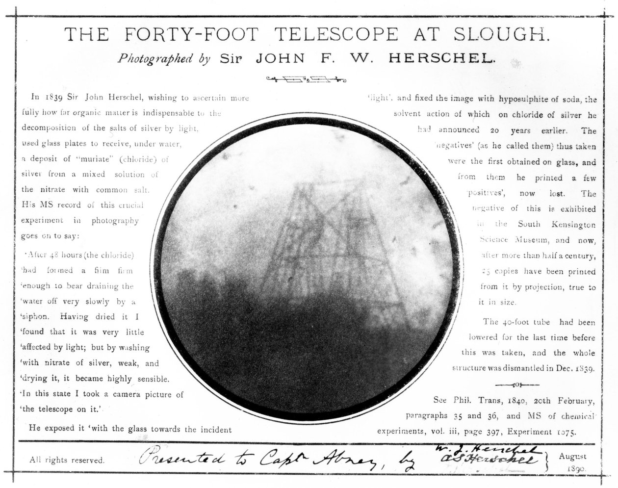 William Herschel slough-i teleszkópjának korai fényképe alkotó: Unbekannt Unbekannt