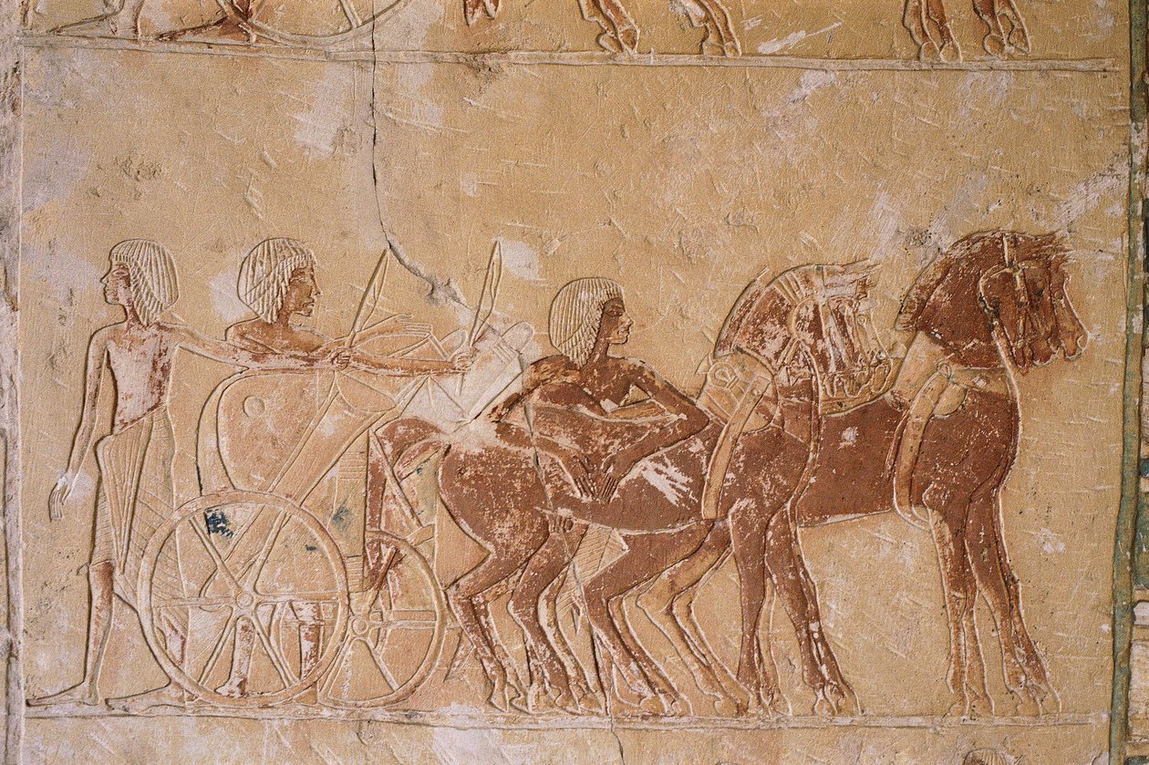 Egyiptom, Kairó, ókori Memphis, Saqqara nekropolisz, festett domborművek Horemheb sírjában alkotó: Unbekannt Unbekannt