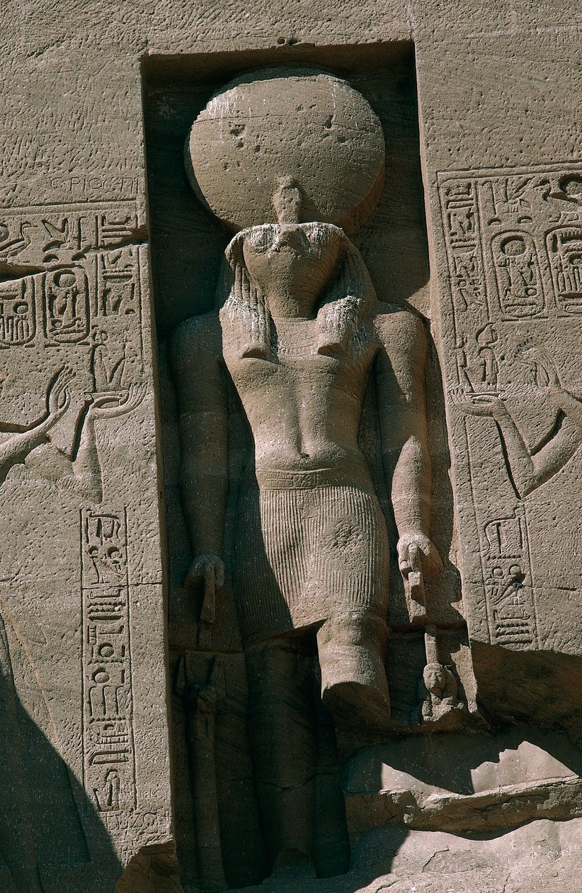 Egyiptom, Núbia, Abu Simbel, II. Ramszesz nagy temploma, homlokzat, fülke Ra napisten szobrával alkotó: Unbekannt Unbekannt