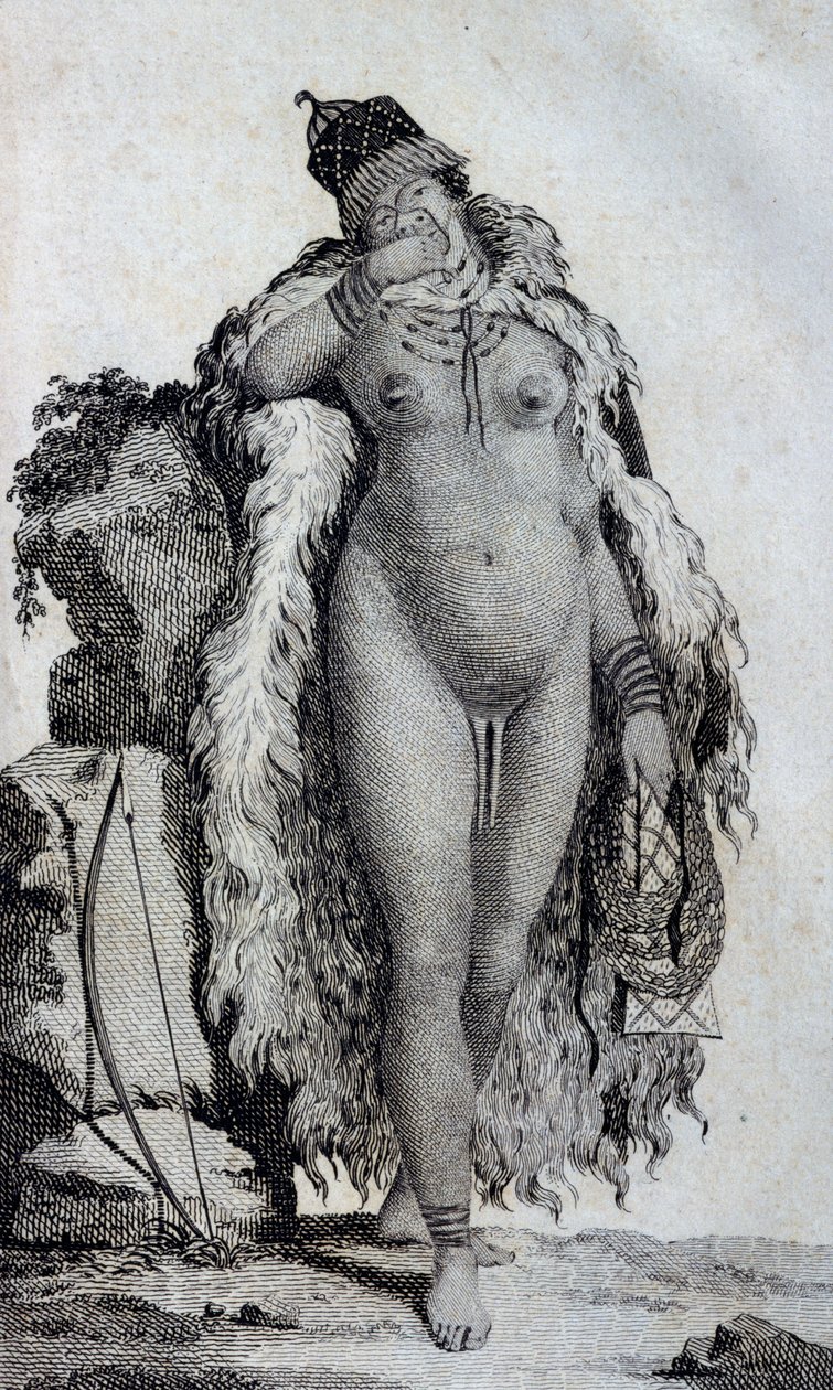 Etnikai nő Khoikhoi (Hottentots), a Travels of Le Vaillantból Afrika belső részeibe a Jóreménység fokán keresztül, 1783-ban alkotó: Unbekannt Unbekannt