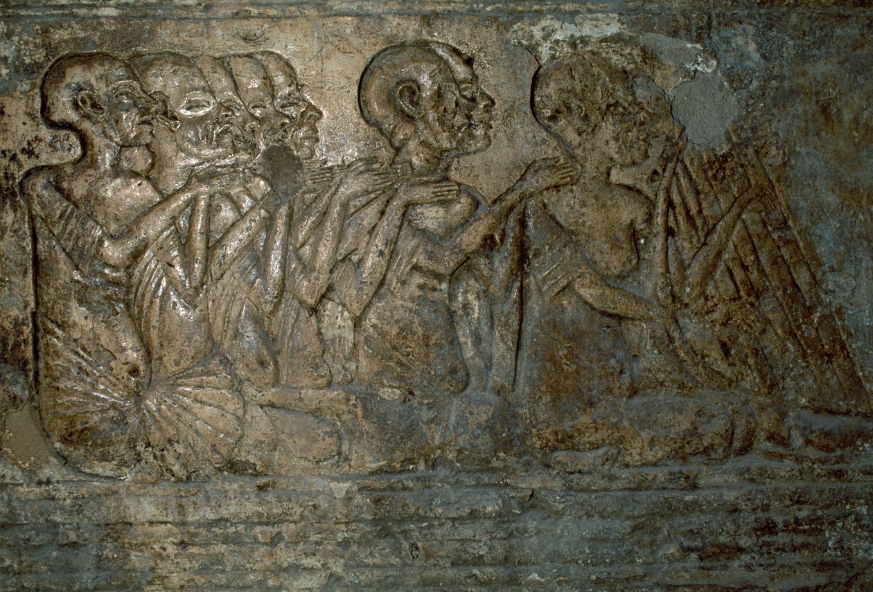 Külföldi vendégek ajándékot adnak át Nefertiti királynőnek, Bas dombormű Merire sírjából, Tell el-Amarna nekropolisza, Egyiptom, egyiptomi civilizáció, Újbirodalom, XVIII. dinasztia alkotó: Unbekannt Unbekannt