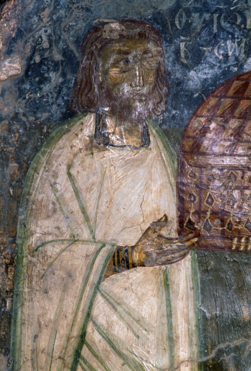 Agia Anna templom freskóvásárlója, kezében templommodell, freskó 1642-ből, Anisaraki, Kréta, Görögország alkotó: Unbekannt Unbekannt