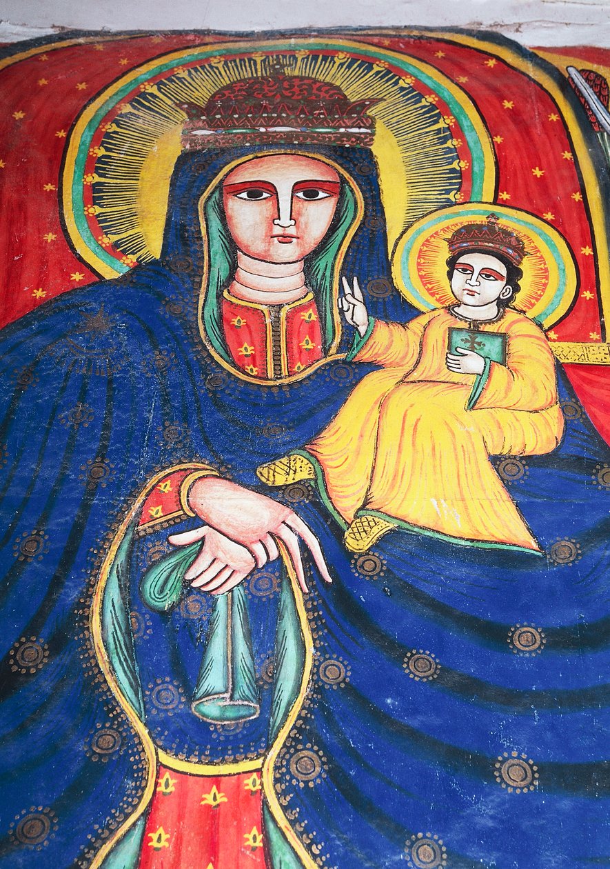Máriát és gyermekét ábrázoló freskó, Sion Mária Szűzanya templom (17. század), Aksum (az UNESCO világörökségi listája) alkotó: Unbekannt Unbekannt