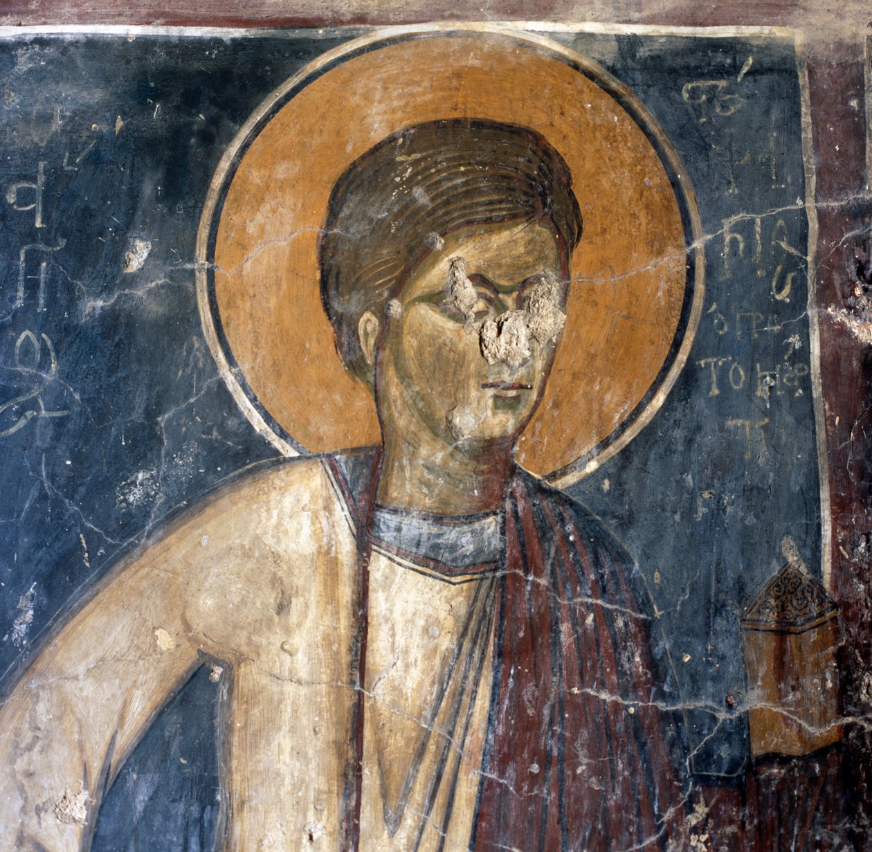 Szent freskója az Agios Georgios Xifoforos bizánci templomban, Apodoulou, Kréta, Görögország (fotó) alkotó: Unbekannt Unbekannt