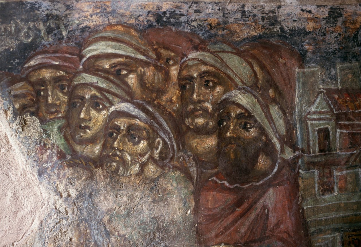 Freskó férfiak csoportjával, Ayios Stephanos bizánci temploma, Drakona, Kréta, Görögország (fotó) alkotó: Unbekannt Unbekannt