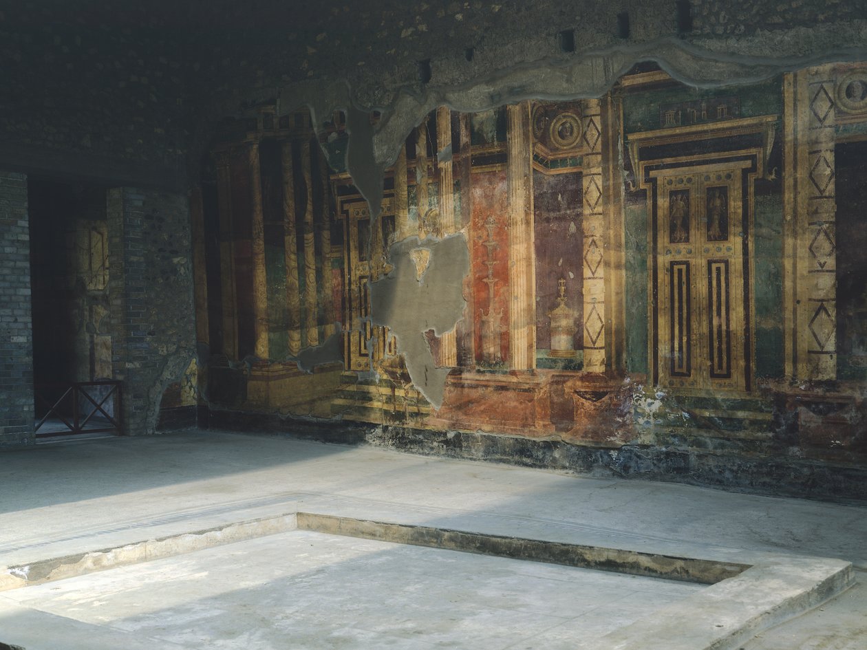 Olaszország, Campania, Oplonti, Torre Annunziata régészeti terület, Roman Villa Poppaea, freskók építészeti motívumokkal második pompeusi stílusban alkotó: Unbekannt Unbekannt