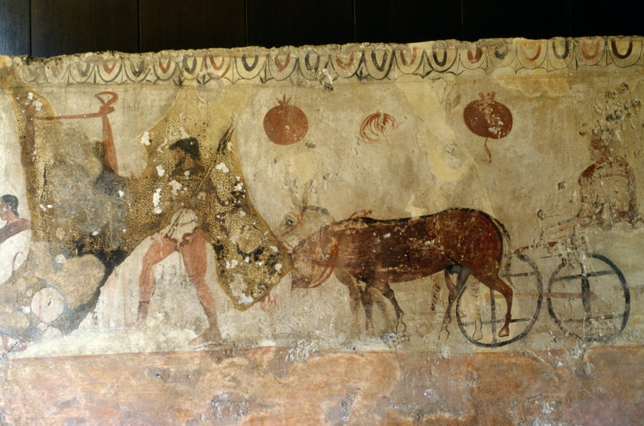 Utazás az alvilágba, freskó az Andriuolo-Laghetto Nekropoliszból Paestumban, Campania, Olaszország, ókori görög civilizáció, Magna Graecia, Kr. e. 4. század (fotó) alkotó: Unbekannt Unbekannt