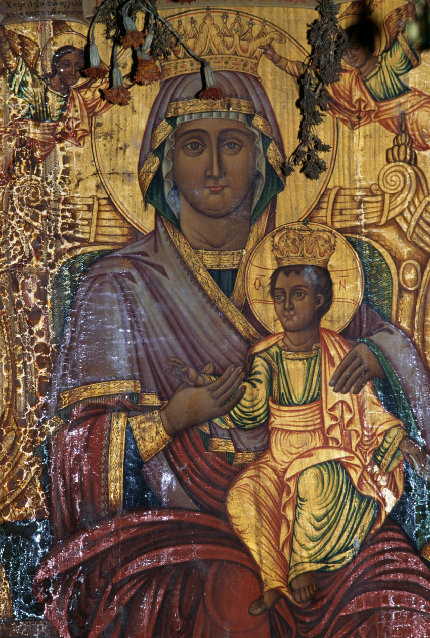 Madonna és gyermeke, aranyozott festmény, Agios Georgios bizánci temploma, Vathi, Kréta, Görögország (fotó) alkotó: Unbekannt Unbekannt