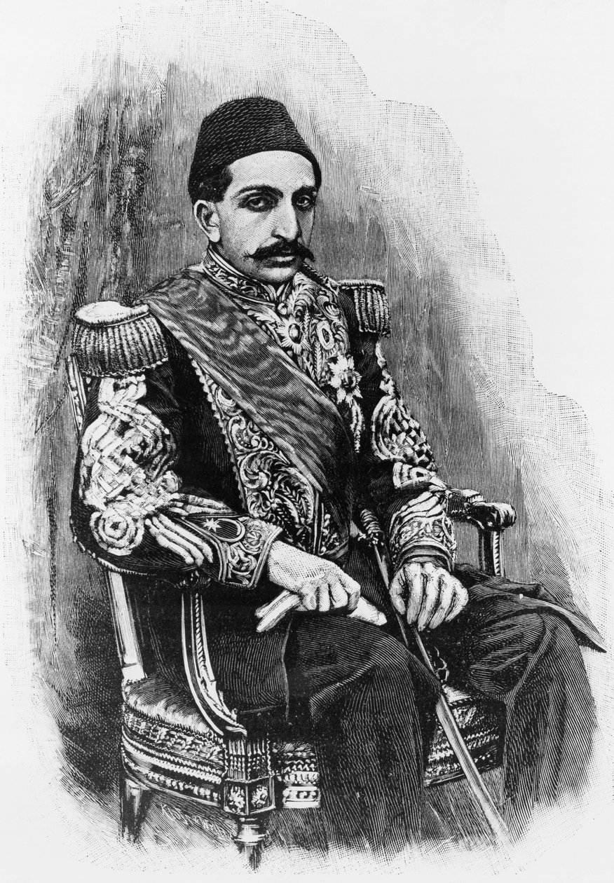 II. Abdul Hamid (1842-1918), az Oszmán Birodalom 34. szultánjának portréja 1876 és 1909 között, metszet fénykép után alkotó: Unbekannt Unbekannt