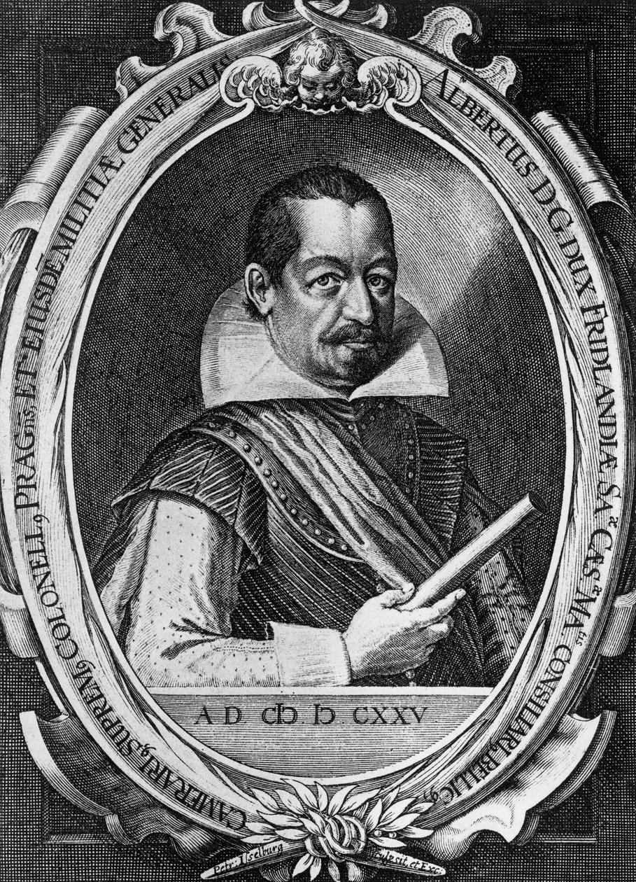 Albrecht Wenzel Eusebius von Waldstein (1583-1634), cseh katonai vezető és politikus portréja, aki a harmincéves háború alatt II. Ferdinánd császárnak ajánlotta fel szolgálatait, Peter Isselburg metszete (1580 körül-1631 körül) alkotó: Unbekannt Unbekannt