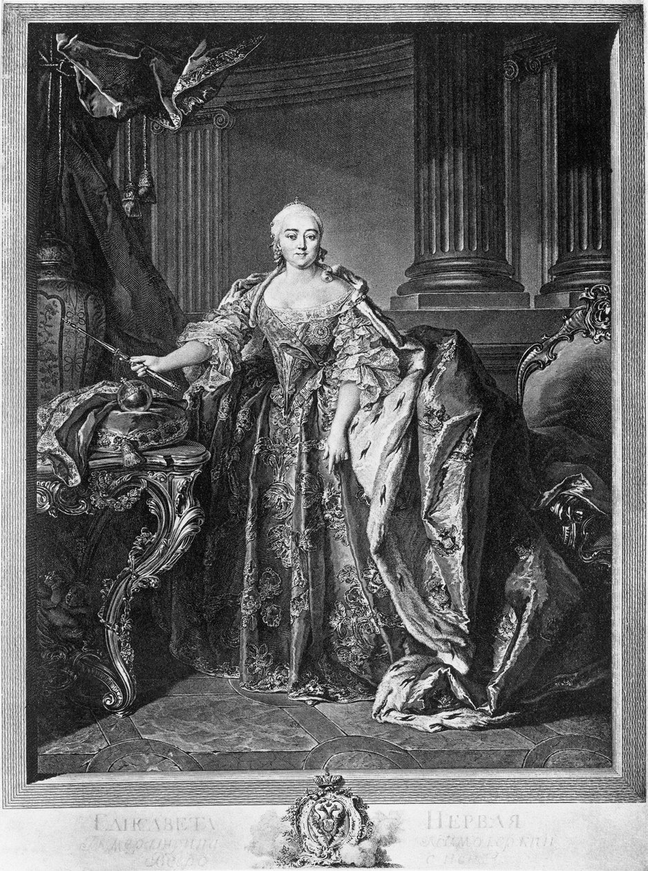 Erzsébet Petrovna (1709-1761), 1741-től haláláig orosz császárnő portréja, metszet alkotó: Unbekannt Unbekannt