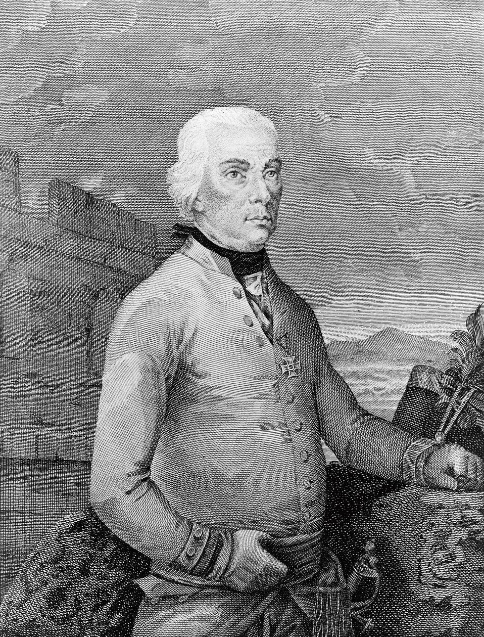Michael Friedrich von Melas (1729-1806), az Osztrák Birodalom erdélyi születésű tábornagyának portréja a napóleoni háborúk idején, metszet alkotó: Unbekannt Unbekannt