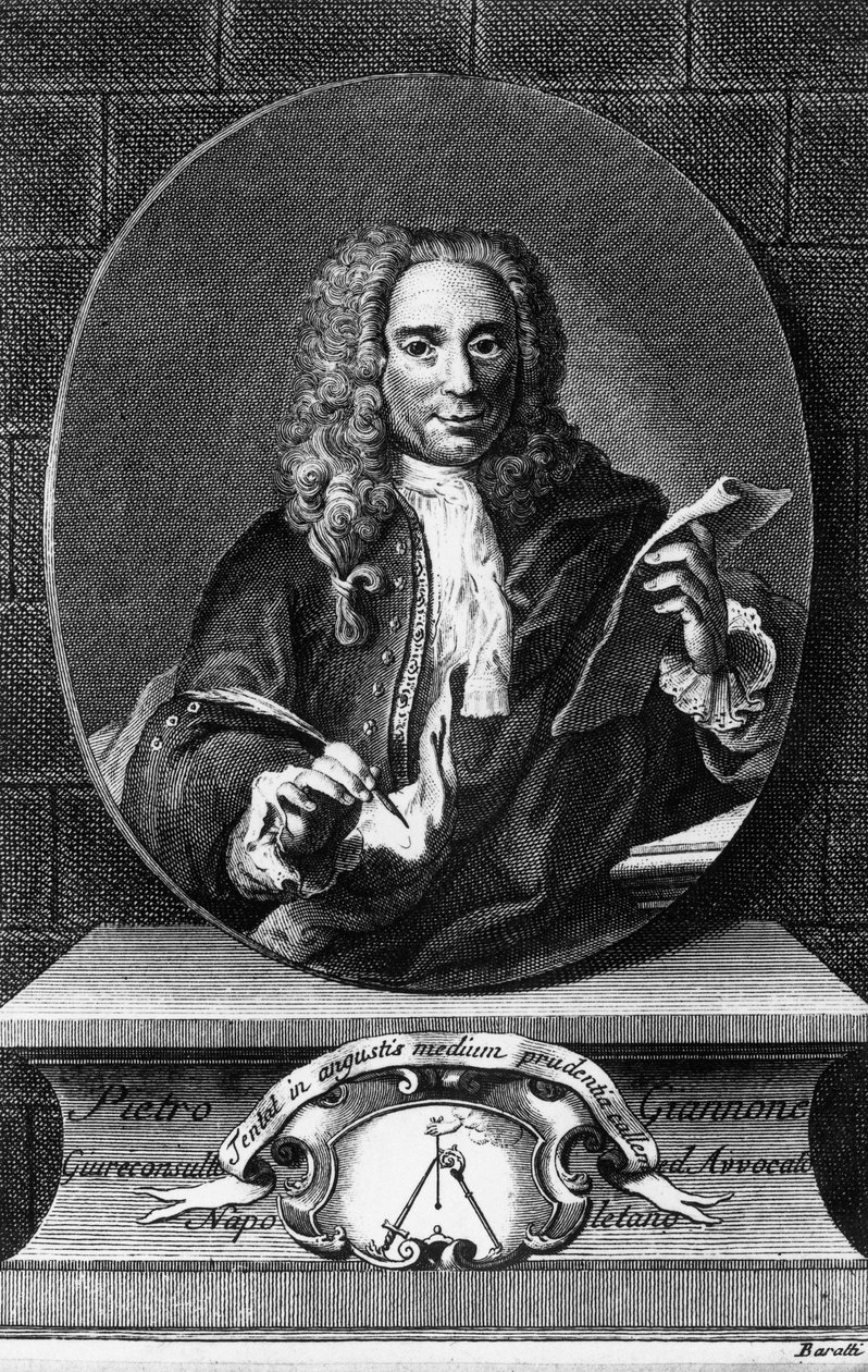 Pietro Giannone (1676-1748) olasz filozófus, történész és jogtudós portréja Antonio Baratti (1724-1787) metszete Pietro Giannone Nápolyi Királyság polgári történelméből, Giambattista Pasquali kiadásában alkotó: Unbekannt Unbekannt