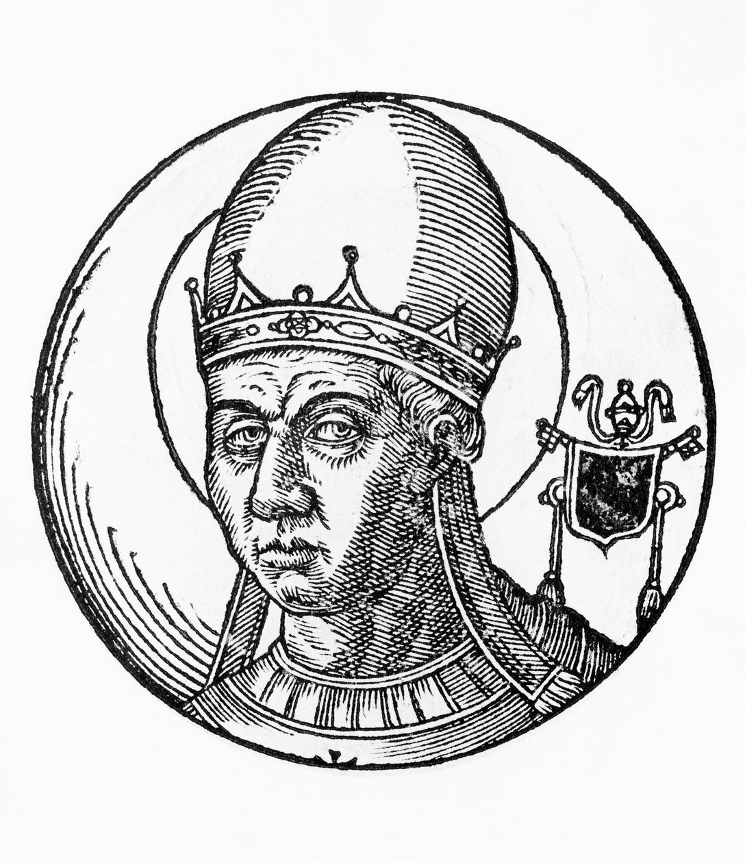 Szent Zosimus (meghalt 418-ban), a katolikus egyház 41. pápájának portréja 417-ből, metszet alkotó: Unbekannt Unbekannt