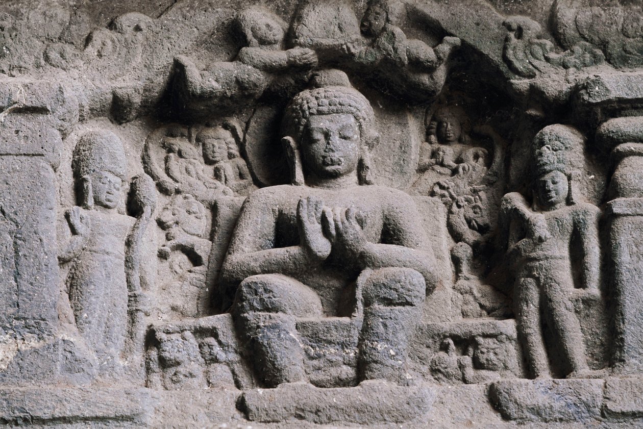 Buddhát ábrázoló dombormű, Karla barlangok, Maharashtra, India, 2. század. alkotó: Unbekannt Unbekannt