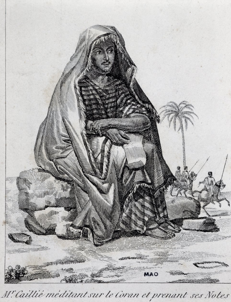 Rene Caillie (1799-1838), arab ruhát viselő felfedező, a Koránról elmélkedik. alkotó: Unbekannt Unbekannt