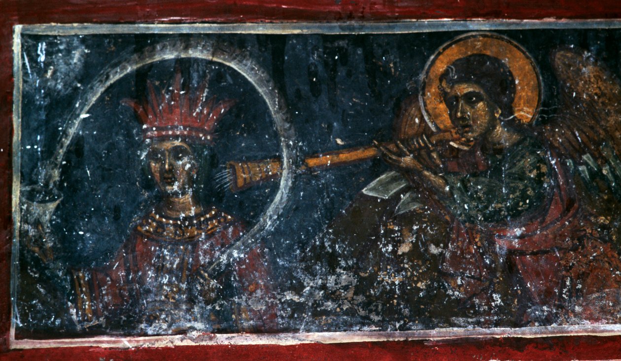 Szent kürtöl, freskó az Agios Ioannis Prodromos templomban, Margaritesz, Kréta, Görögország (fotó) alkotó: Unbekannt Unbekannt