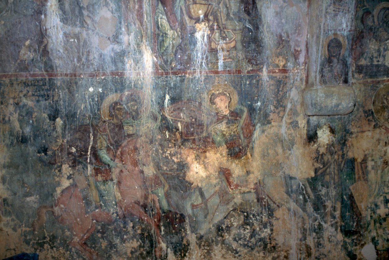 Szentek lóháton, freskó a bizánci Agios Athanasios templomban, Kefali, Kréta, Görögország (fotó) alkotó: Unbekannt Unbekannt