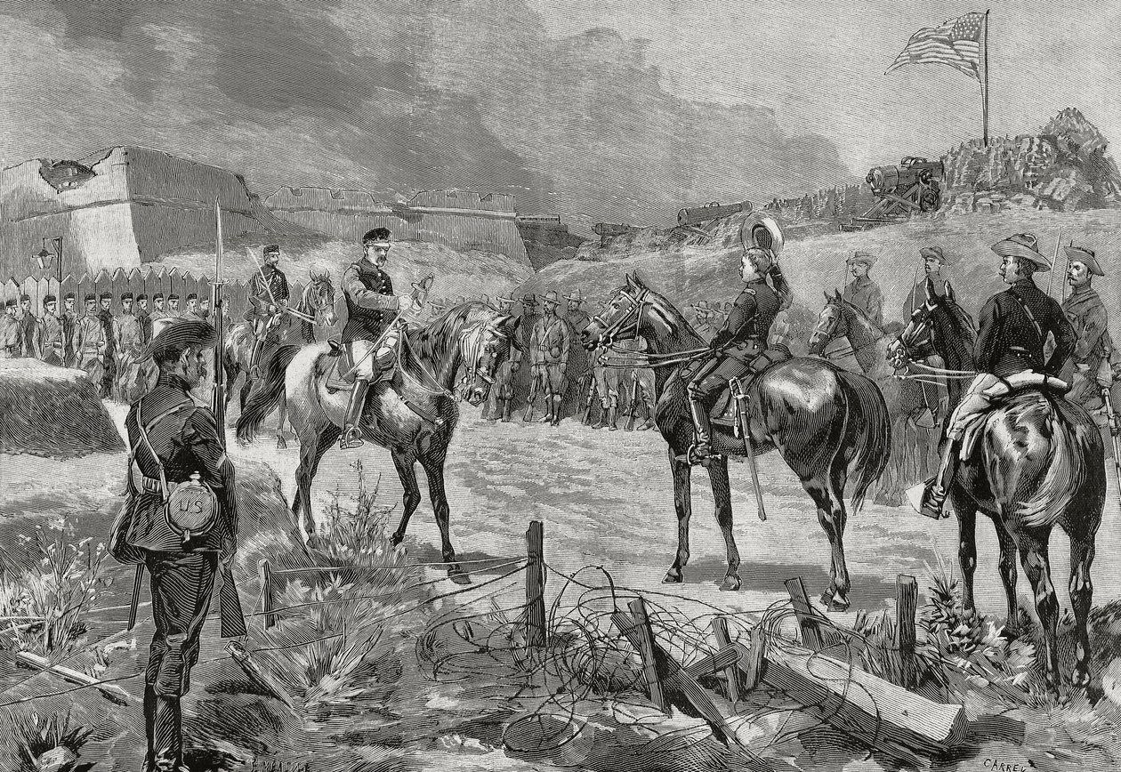 Jose Toral y Velazquez spanyol tábornok megadja magát az amerikai csapatoknak, Santiago de Cuba, 1898. július, spanyol-amerikai háború, Kuba alkotó: Unbekannt Unbekannt