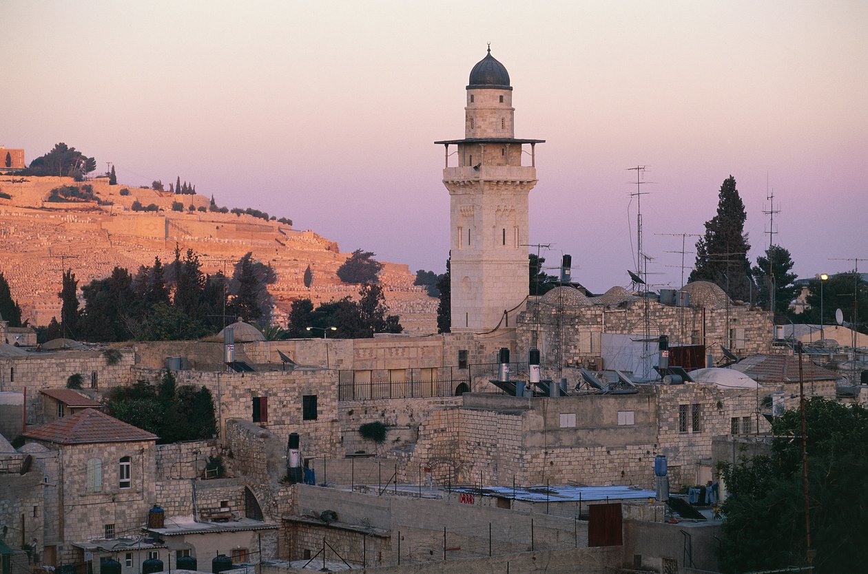 Kilátás egy minaretre a muszlim negyedben, Jeruzsálemben (fotó) alkotó: Unbekannt Unbekannt
