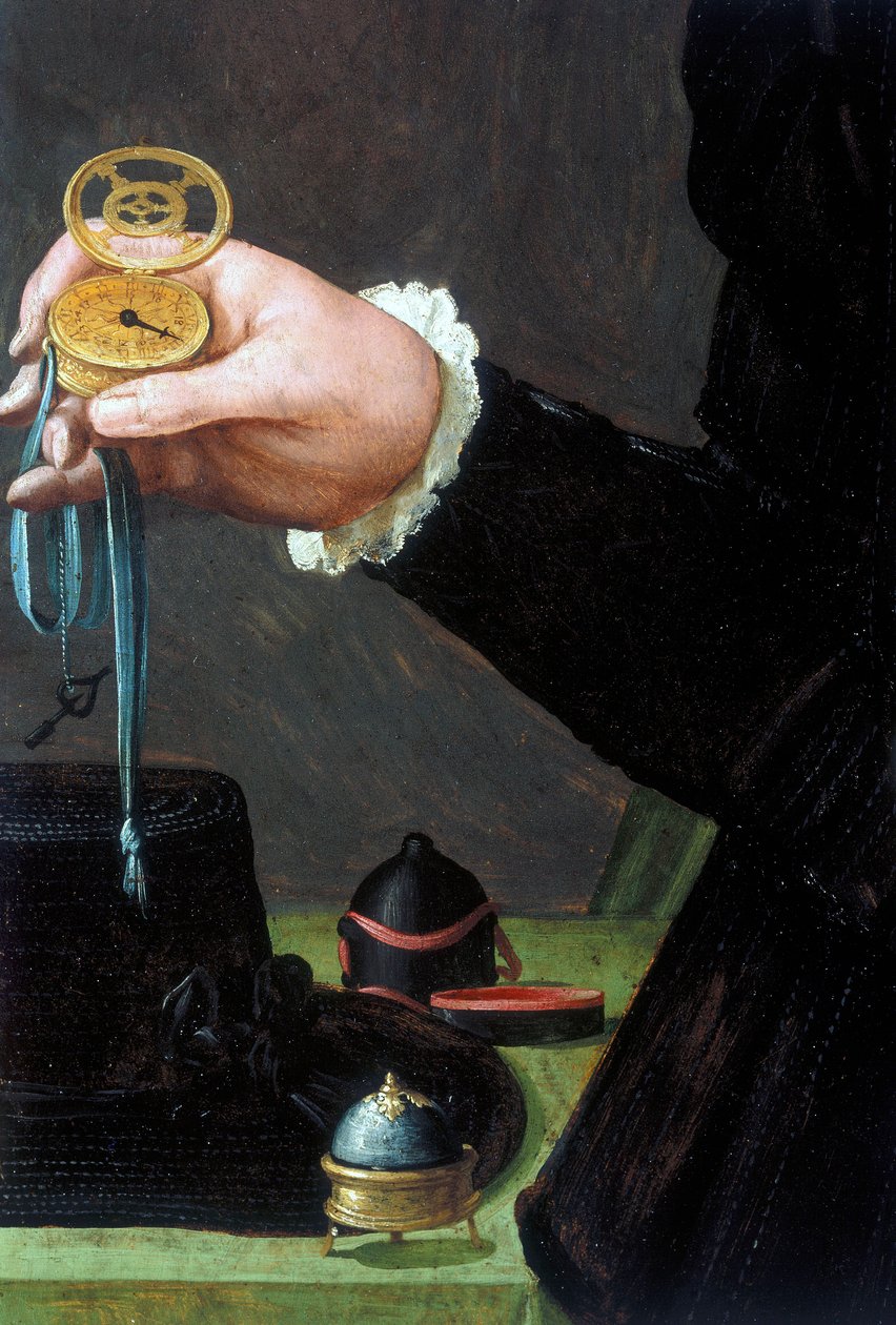 Órák, csukló, analóg részlet egy órát tartó férfi portréjából, c 1558 alkotó: Unbekannt Unbekannt