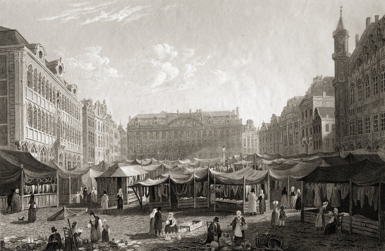 A Grande Place, Brüsszel, „Európa néhány fontosabb városának nézetei közül, R. Brandard metszetében, Londonban, 1832 alkotó: Lieutenant Colonel Batty