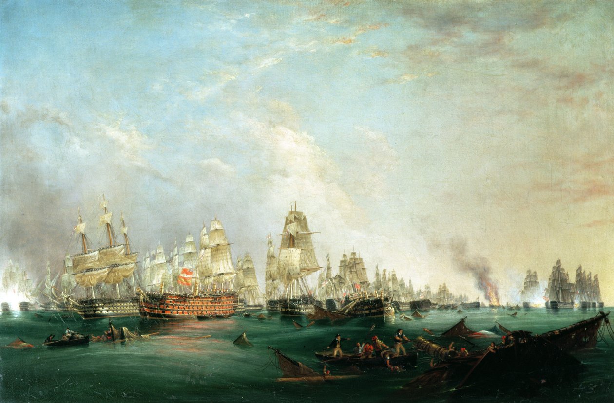 A Santissima Trinidad átadása Neptunusznak, A trafalgari csata, 1805. október 21., 15 óra alkotó: Lieutenant Robert Strickland Thomas