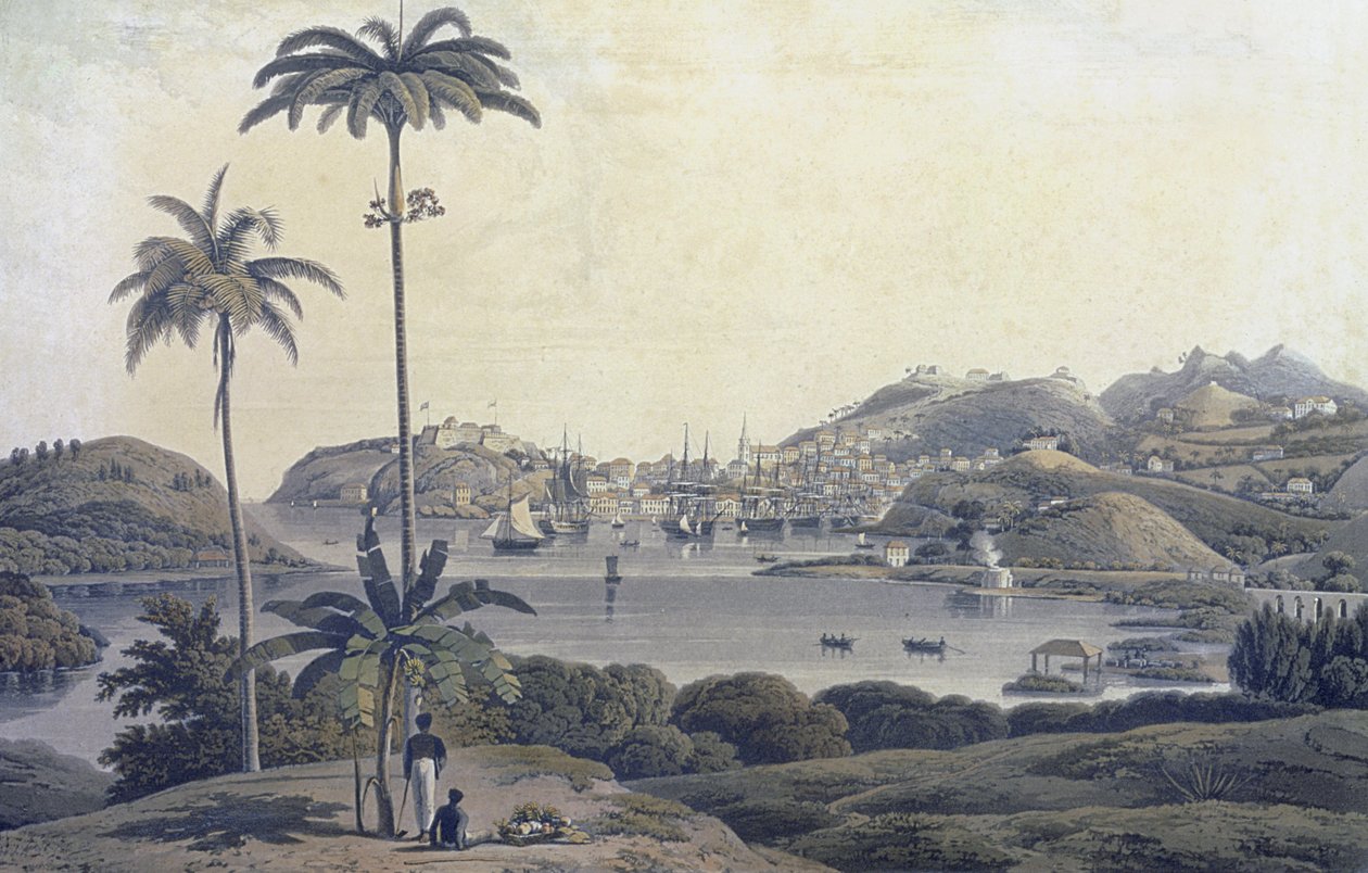 St. George városának kilátása Grenada szigetén, a Belmont Estate-ről, vésette William Daniell (1769-1837), 1810 körül alkotó: Lieutenant Colonel J. Wilson