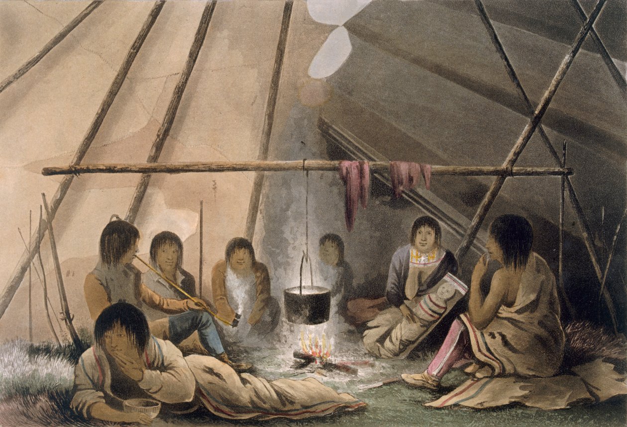Cree indiánsátor belseje, 1824 alkotó: Lieutenant Hood