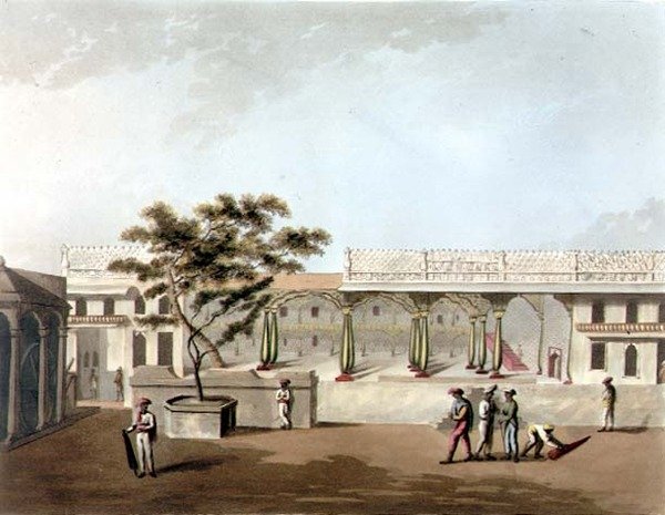 Tippoo palotájának északi frontja, Bangalore, 9. tábla a „Pictorial Scenery in the Kingdom of Mysore”-ból, metszett H. Merke (fl.1800-20) pub. írta: Edward Orme (1774-1820 körül) alkotó: Lieutenant James (after) Hunter