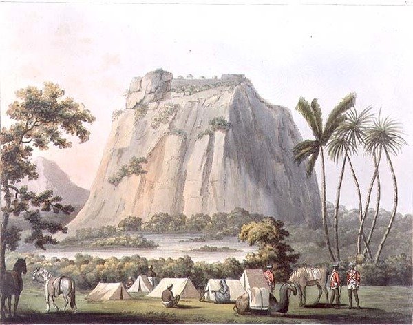 Shole Ghurry északi nézete, 32. tábla a „Picturesque Scenery in the Kingdom of Mysore”-ból, Harradon metszet, pub. írta: Edward Orme (1774-1820 körül) 1805 (akvatinta) alkotó: Lieutenant James (after) Hunter