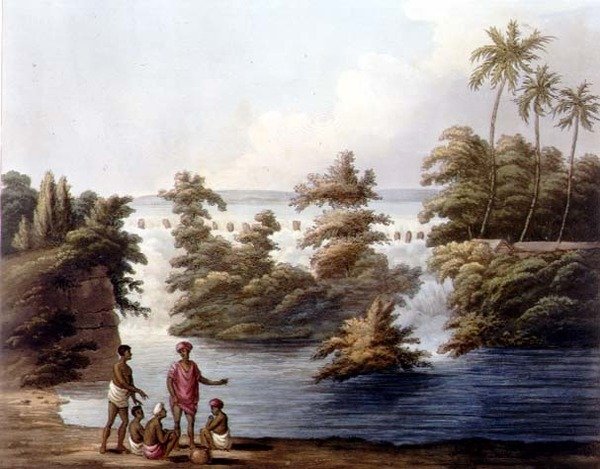 A tartály túlcsordulása Strupermadorban, 25. tábla a „Pictorial Scenery in the Kingdom of Mysore”-ból, metszett H. Merke (fl.1800-20) pub. írta: Edward Orme (1774-1820 körül) 1804 (akvatinta) alkotó: Lieutenant James (after) Hunter