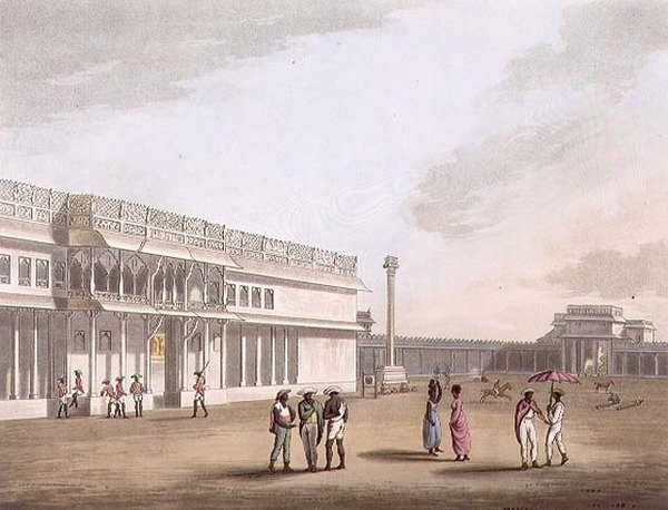 A tér és a tippoo-palota bejárata, Bangalore, 12. tábla a „Pictorial Scenery in the Kingdom of Mysore”, kocsma. írta: Edward Orme (1774-1820 körül) 1804 (akvatinta) alkotó: Lieutenant James (after) Hunter