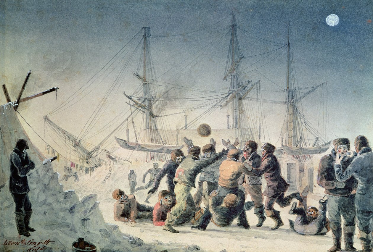 Incidensek egy kereskedési úton: Férfiak futballoznak a HMS „Terror” fedélzetén, 1836 alkotó: Lieutenant Smyth