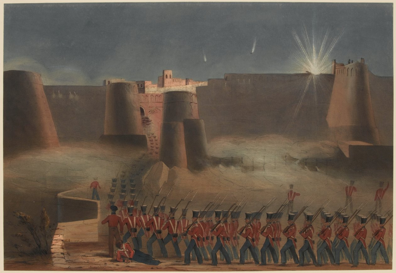 „Ghuznee megrohanása. A Viharoszlop belép az erődbe, 1839. július 23. (színes litó) alkotó: Lieutenant Thomas (after) Wingate