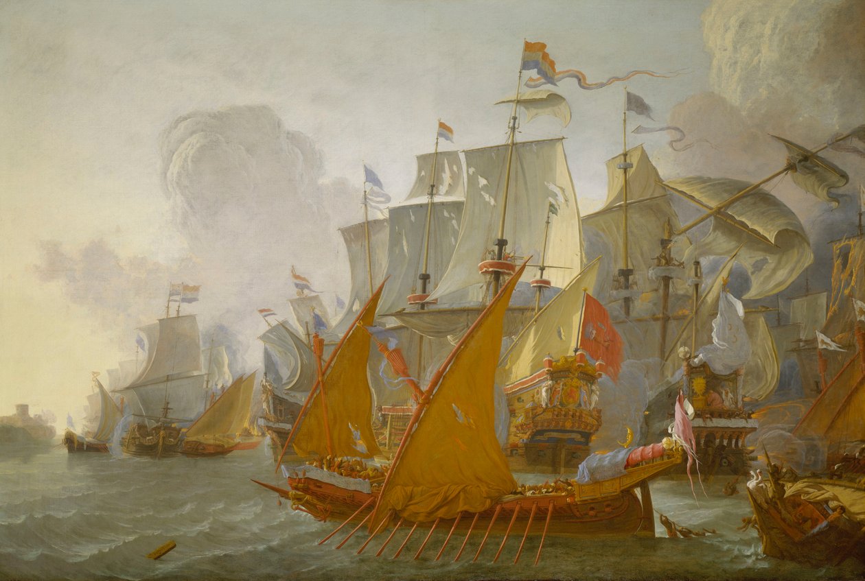 Akció a holland flotta és a barbár kalózok között, 1670 körül (olajfestmény) alkotó: Lieve Verschuier