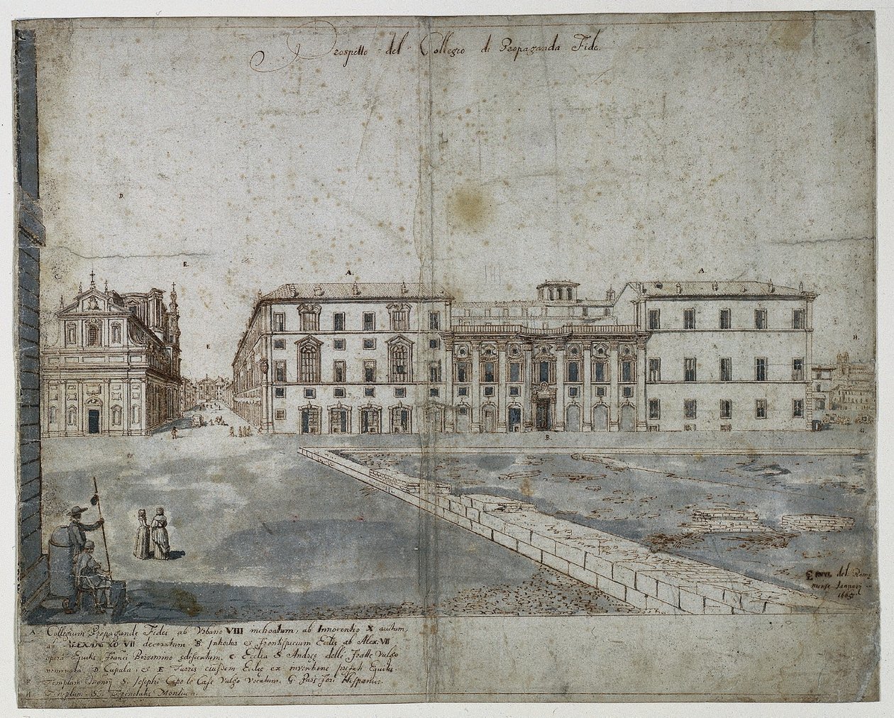 Róma tizennyolc képe: A Collegio di Propaganda Fide recto, 1665. alkotó: Lievin Cruyl