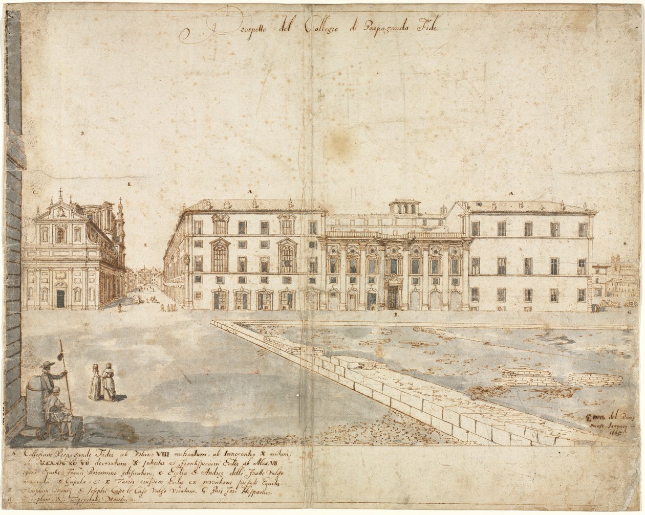 Róma tizennyolc képe: A Collegio di Propaganda Fide recto, 1665. alkotó: Lievin Cruyl