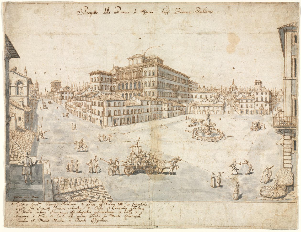 Tizennyolc kilátás Rómáról: A Piazza Barberini recto..., 1665. alkotó: Lievin Cruyl