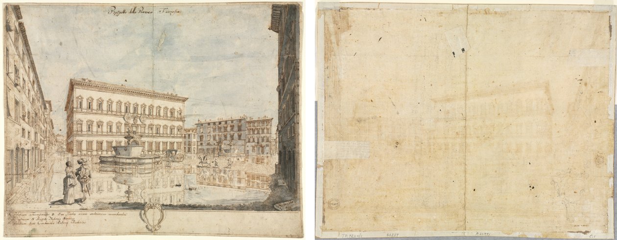 Róma tizennyolc képe: A Piazza Farnese (recto); Cartouche (fordítva) alkotó: Lievin Cruyl