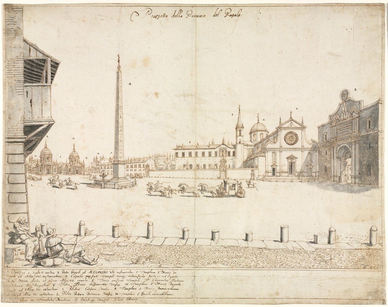 Tizennyolc kilátás Rómára: a Piazza del Popolo (recto) alkotó: Lievin Cruyl